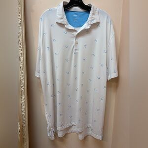 johnnie-O Polo Shirt Mens XXL White Blue Cocktail Print Performance Stretch Golf